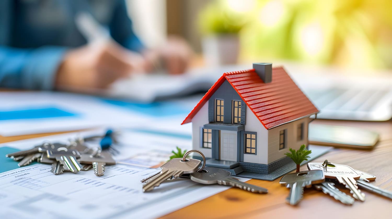 Close up Real Estate agent explain signing agreement for sale house
