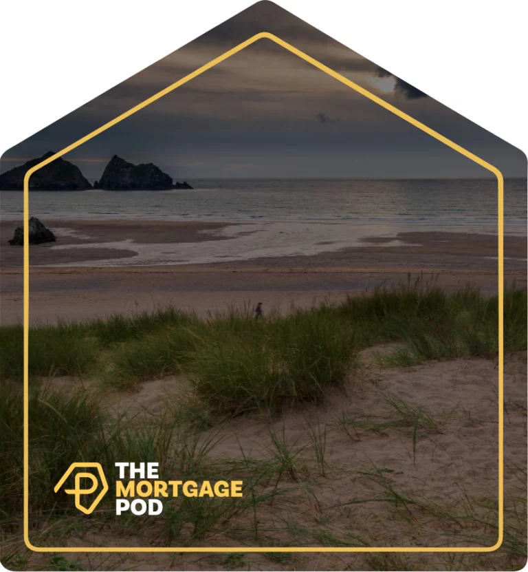 seaside UK in a house mask with The Mortgage Pod logo overlay