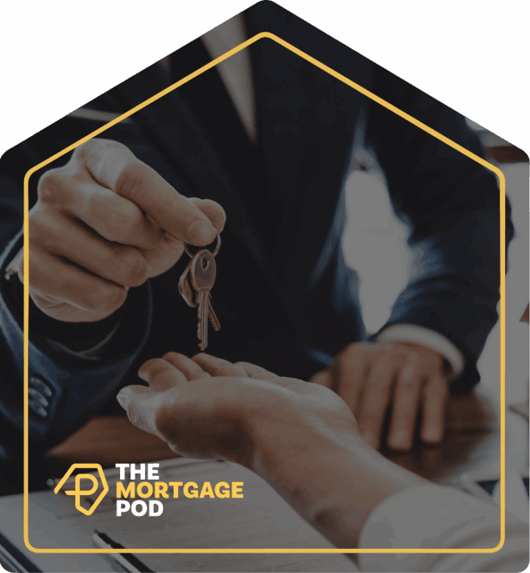 businessman giving keys to new home owner